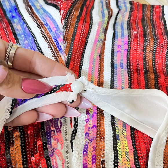 PRETTY LITTLE THING Multi Stripe Sequin Halterneck‎ Romper Sz 12 Baddie Party - Picture 6 of 10